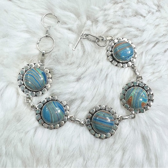 Rainbow Calsilica Leopard 925 Gemstone Pendant Bracelet Earrings Only Set - Picture 3 of 10